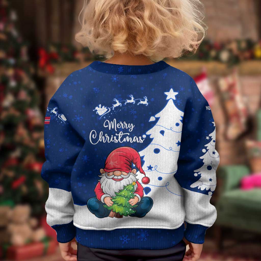 Norway Christmas Kid Ugly Christmas Sweater with Nordic Gnome Santa White Tree and Snowflake - Wonder Print Shop
