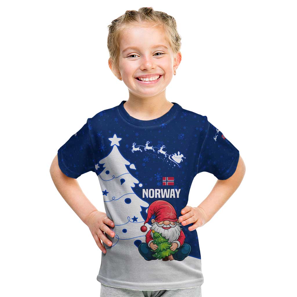 Norway Christmas Kid T Shirt with Nordic Gnome Santa White Tree and Snowflake - Wonder Print Shop