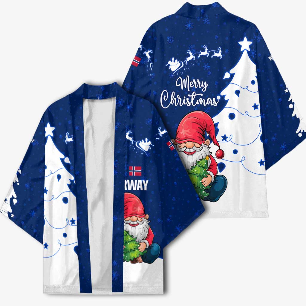 Norway Christmas Kimono with Nordic Gnome Santa White Tree and Snowflake - Wonder Print Shop