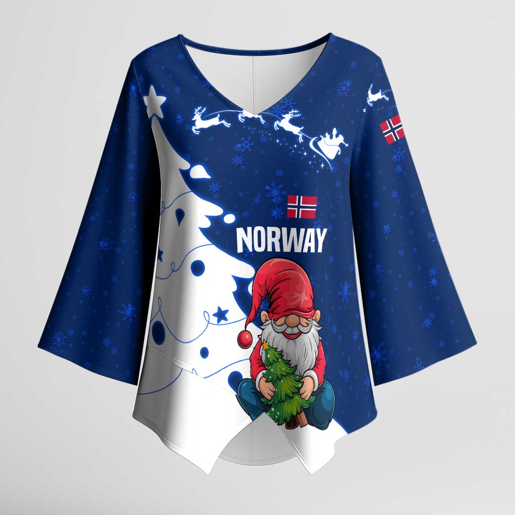 Norway Christmas Kimono Sleeve Blouse with Nordic Gnome Santa White Tree and Snowflake - Wonder Print Shop