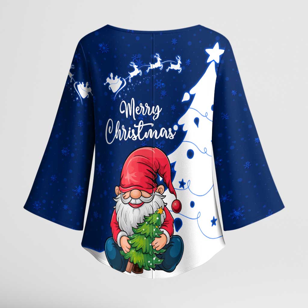 Norway Christmas Kimono Sleeve Blouse with Nordic Gnome Santa White Tree and Snowflake - Wonder Print Shop