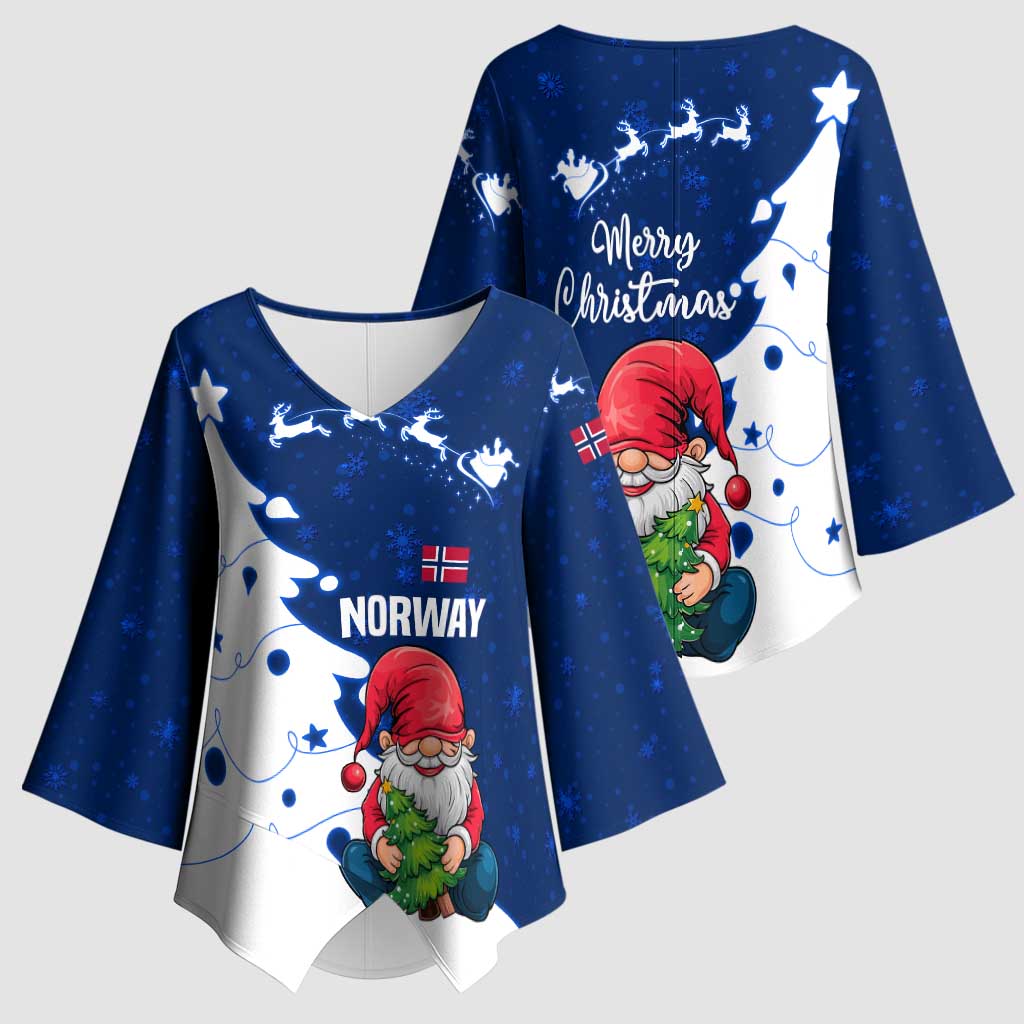 Norway Christmas Kimono Sleeve Blouse with Nordic Gnome Santa White Tree and Snowflake - Wonder Print Shop