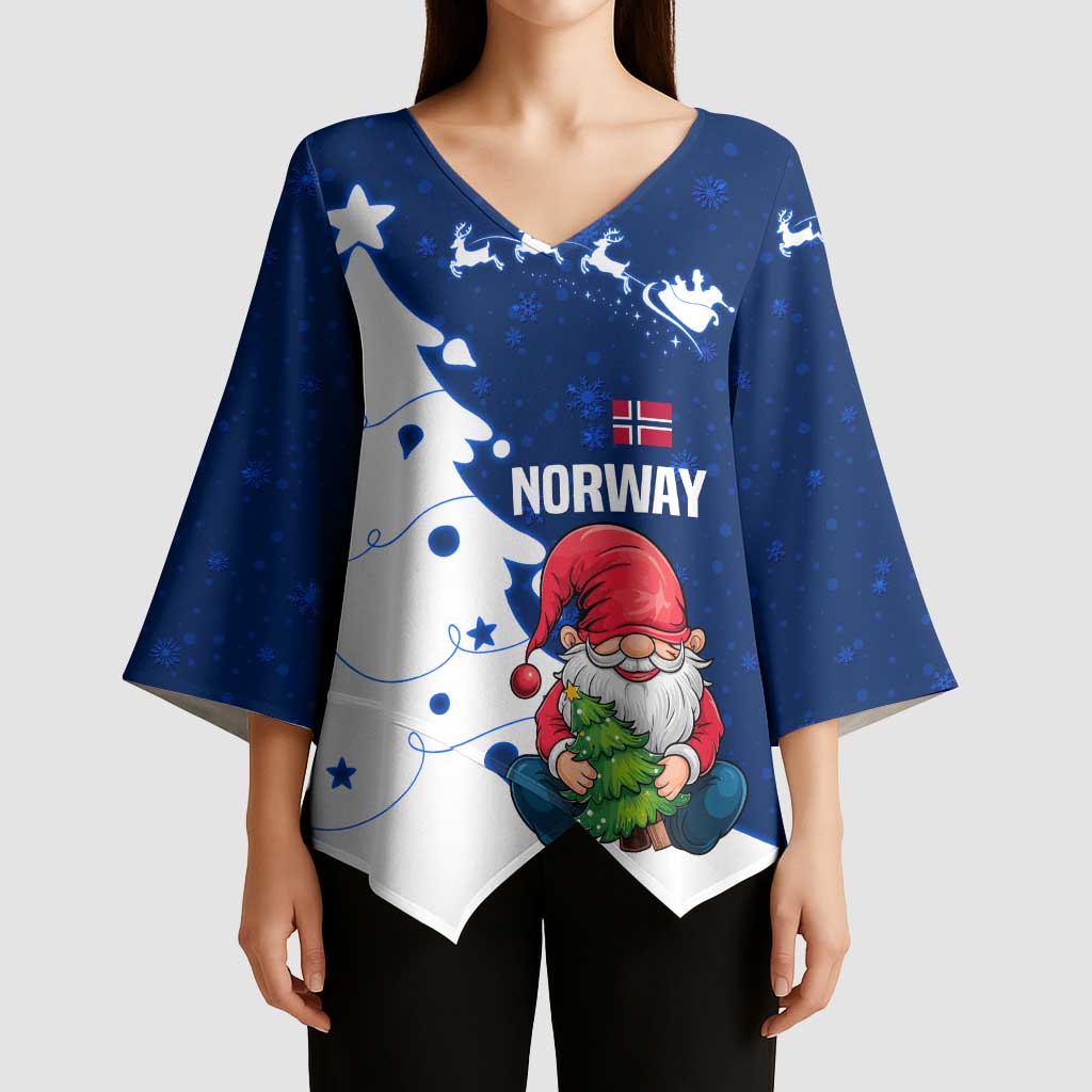 Norway Christmas Kimono Sleeve Blouse with Nordic Gnome Santa White Tree and Snowflake - Wonder Print Shop