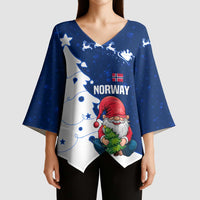 Norway Christmas Kimono Sleeve Blouse with Nordic Gnome Santa White Tree and Snowflake - Wonder Print Shop
