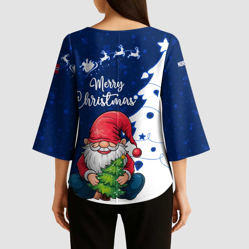 Norway Christmas Kimono Sleeve Blouse with Nordic Gnome Santa White Tree and Snowflake - Wonder Print Shop