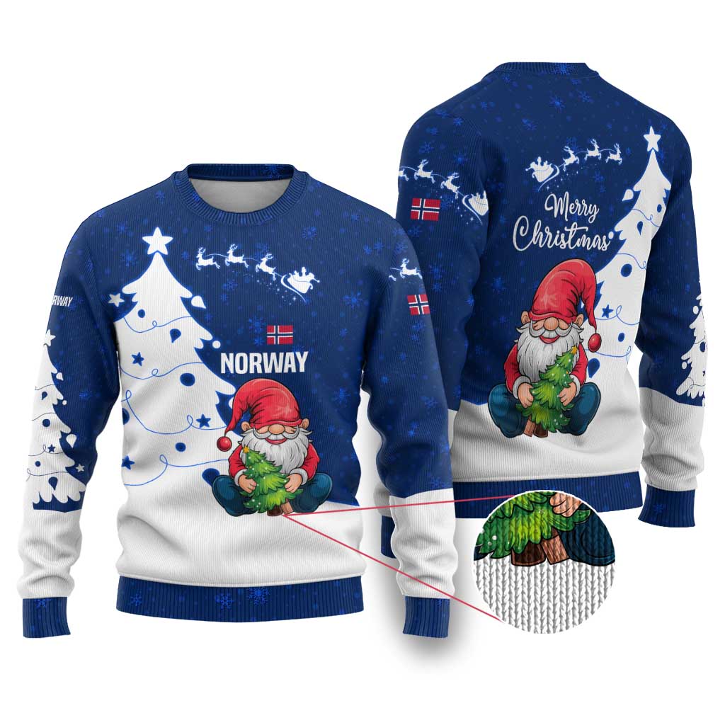Norway Christmas Ugly Christmas Sweater with Nordic Gnome Santa White Tree and Snowflake - Wonder Print Shop