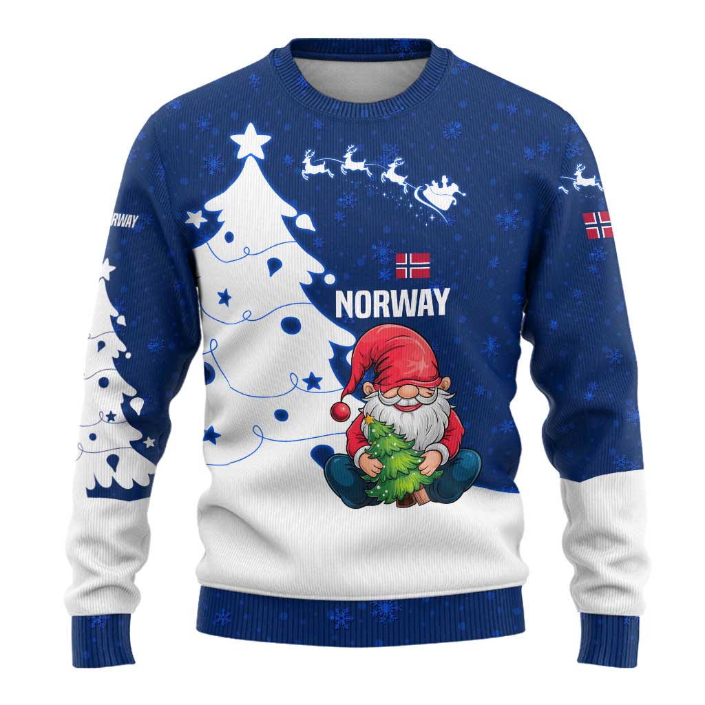 Norway Christmas Ugly Christmas Sweater with Nordic Gnome Santa White Tree and Snowflake - Wonder Print Shop