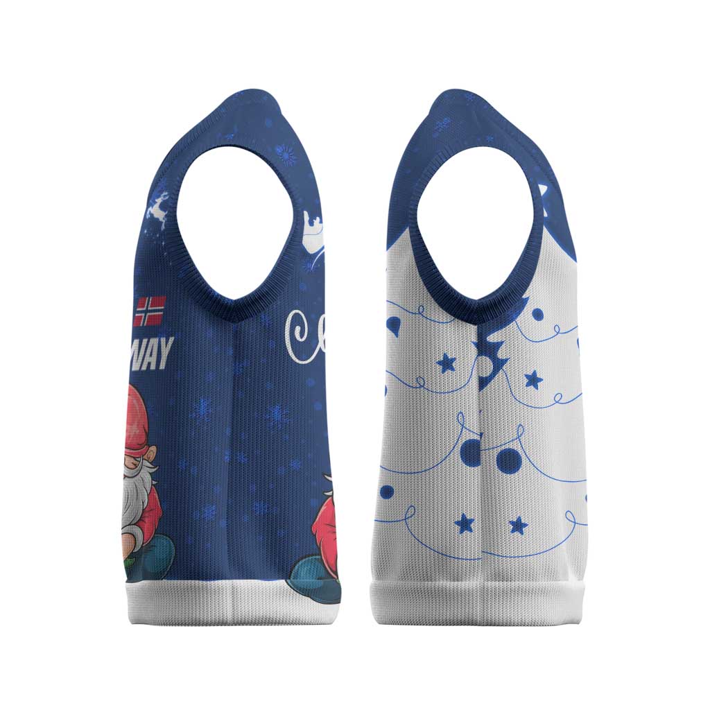 Norway Christmas Knitted V-Neck Vest with Nordic Gnome Santa White Tree and Snowflake - Wonder Print Shop