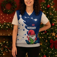 Norway Christmas Knitted V-Neck Vest with Nordic Gnome Santa White Tree and Snowflake - Wonder Print Shop