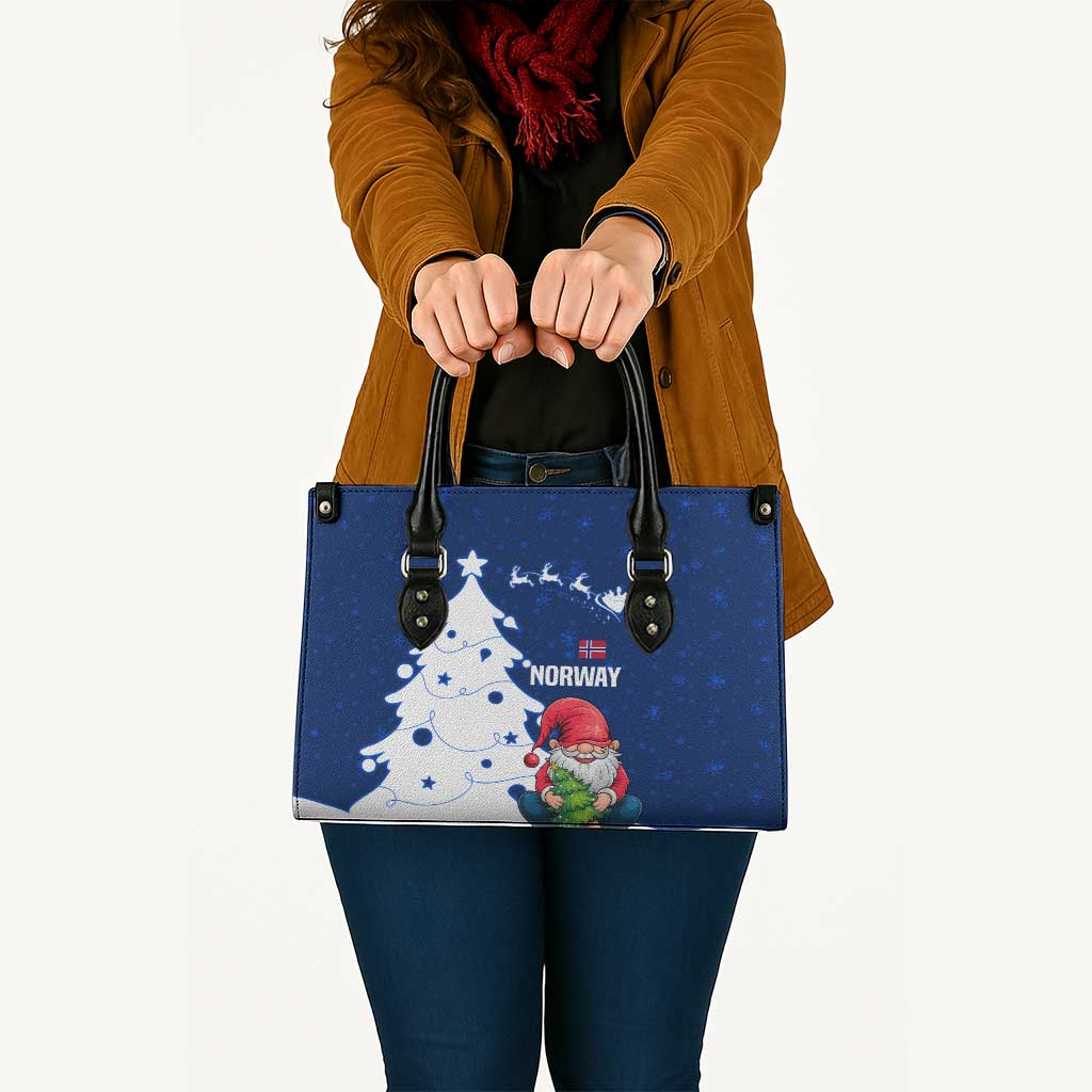 Norway Christmas Leather Bag with Nordic Gnome Santa White Tree and Snowflake - Wonder Print Shop