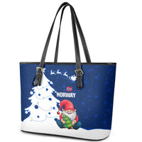 Norway Christmas Leather Tote Bag with Nordic Gnome Santa White Tree and Snowflake - Wonder Print Shop