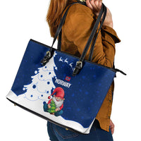 Norway Christmas Leather Tote Bag with Nordic Gnome Santa White Tree and Snowflake - Wonder Print Shop