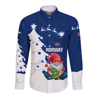 Norway Christmas Long Sleeve Button Shirt with Nordic Gnome Santa White Tree and Snowflake - Wonder Print Shop