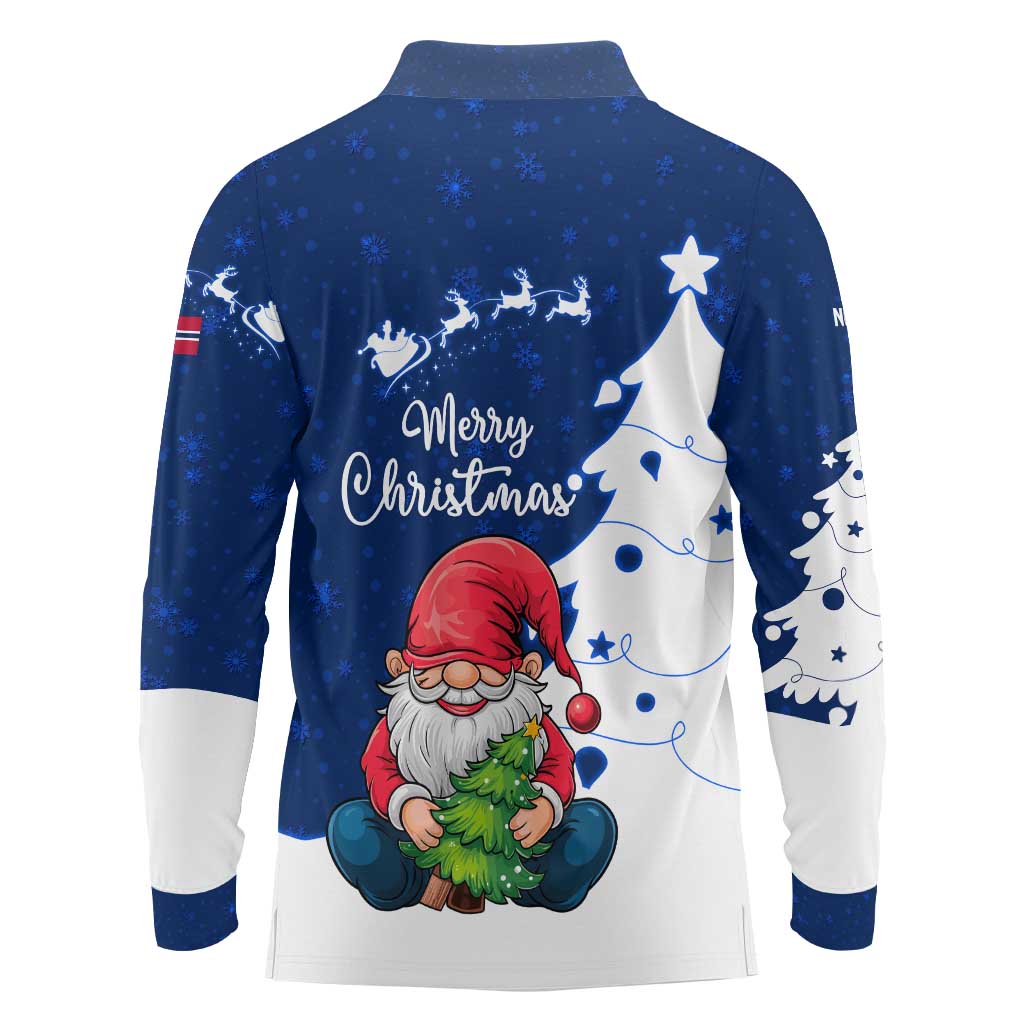 Norway Christmas Long Sleeve Polo Shirt with Nordic Gnome Santa White Tree and Snowflake - Wonder Print Shop
