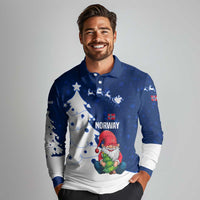 Norway Christmas Long Sleeve Polo Shirt with Nordic Gnome Santa White Tree and Snowflake - Wonder Print Shop
