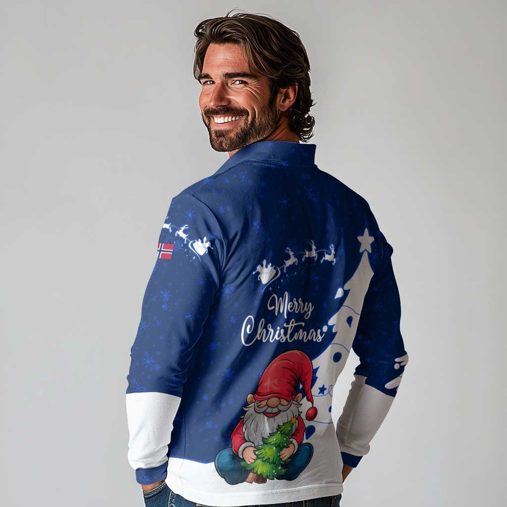 Norway Christmas Long Sleeve Polo Shirt with Nordic Gnome Santa White Tree and Snowflake - Wonder Print Shop