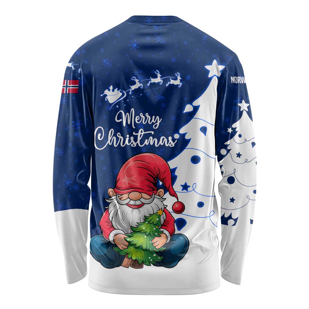 Norway Christmas Long Sleeve Shirt with Nordic Gnome Santa White Tree and Snowflake - Wonder Print Shop