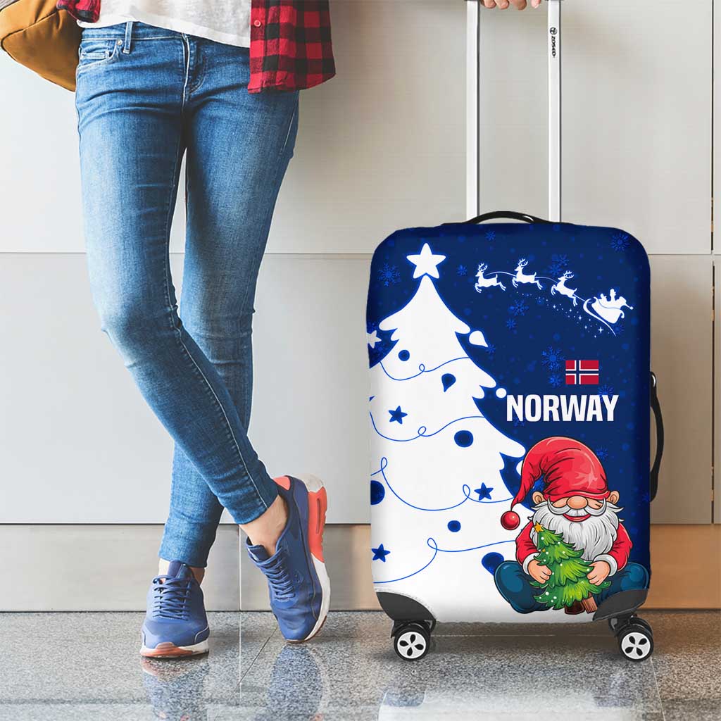 Norway Christmas Luggage Cover with Nordic Gnome Santa White Tree and Snowflake - Wonder Print Shop