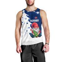 Norway Christmas Men Tank Top with Nordic Gnome Santa White Tree and Snowflake - Wonder Print Shop