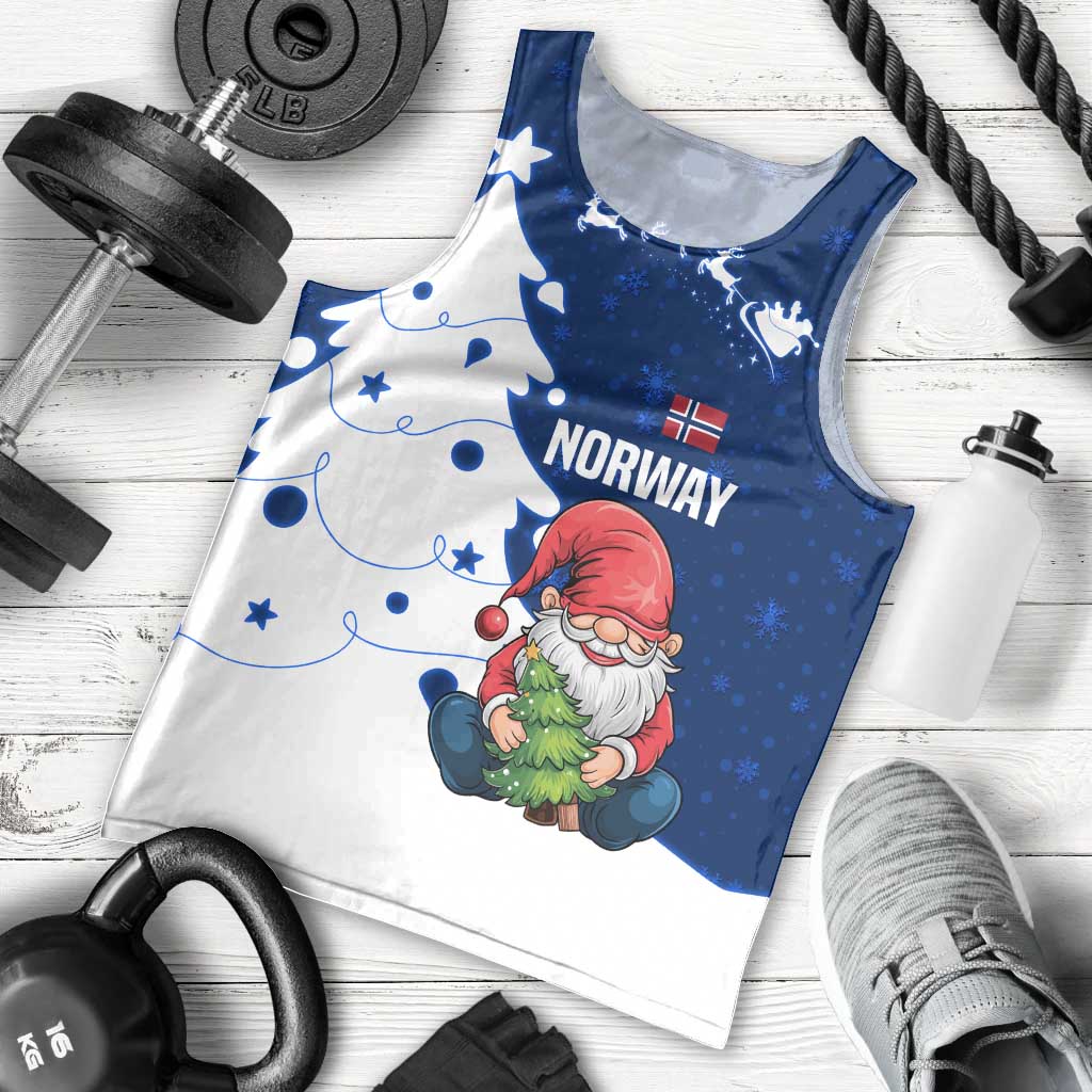 Norway Christmas Men Tank Top with Nordic Gnome Santa White Tree and Snowflake - Wonder Print Shop