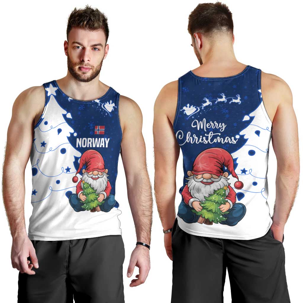 Norway Christmas Men Tank Top with Nordic Gnome Santa White Tree and Snowflake - Wonder Print Shop