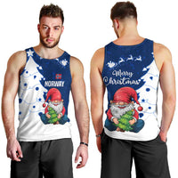 Norway Christmas Men Tank Top with Nordic Gnome Santa White Tree and Snowflake - Wonder Print Shop