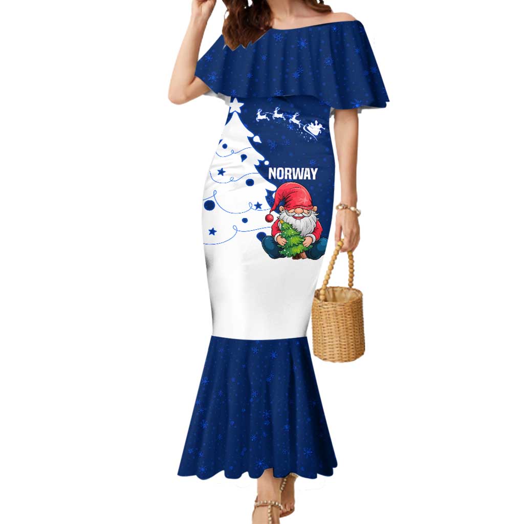 Norway Christmas Mermaid Dress with Nordic Gnome Santa White Tree and Snowflake - Wonder Print Shop