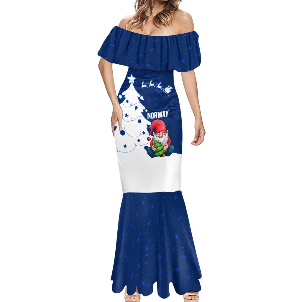 Norway Christmas Mermaid Dress with Nordic Gnome Santa White Tree and Snowflake - Wonder Print Shop