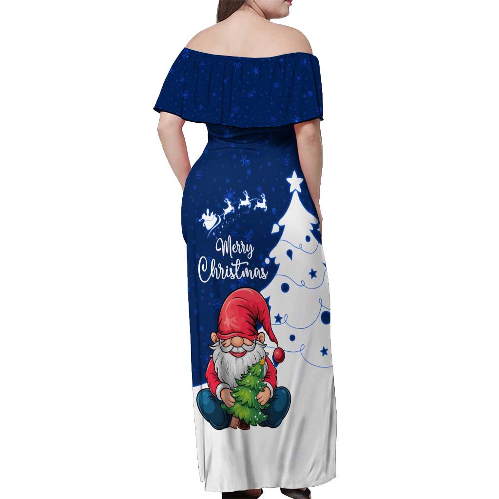 Norway Christmas Off Shoulder Maxi Dress with Nordic Gnome Santa White Tree and Snowflake - Wonder Print Shop