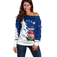 Norway Christmas Off Shoulder Sweater with Nordic Gnome Santa White Tree and Snowflake - Wonder Print Shop