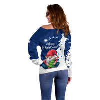 Norway Christmas Off Shoulder Sweater with Nordic Gnome Santa White Tree and Snowflake - Wonder Print Shop