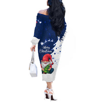 Norway Christmas Off The Shoulder Long Sleeve Dress with Nordic Gnome Santa White Tree and Snowflake - Wonder Print Shop