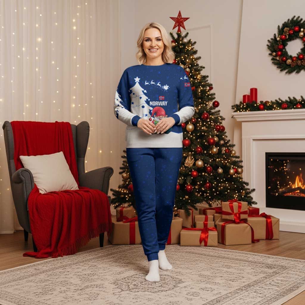 Norway Christmas Pajama Set with Nordic Gnome Santa White Tree and Snowflake - Wonder Print Shop