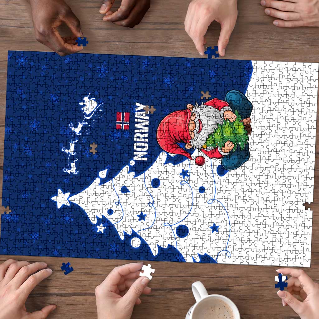 Norway Christmas Puzzle with Nordic Gnome Santa White Tree and Snowflake - Wonder Print Shop