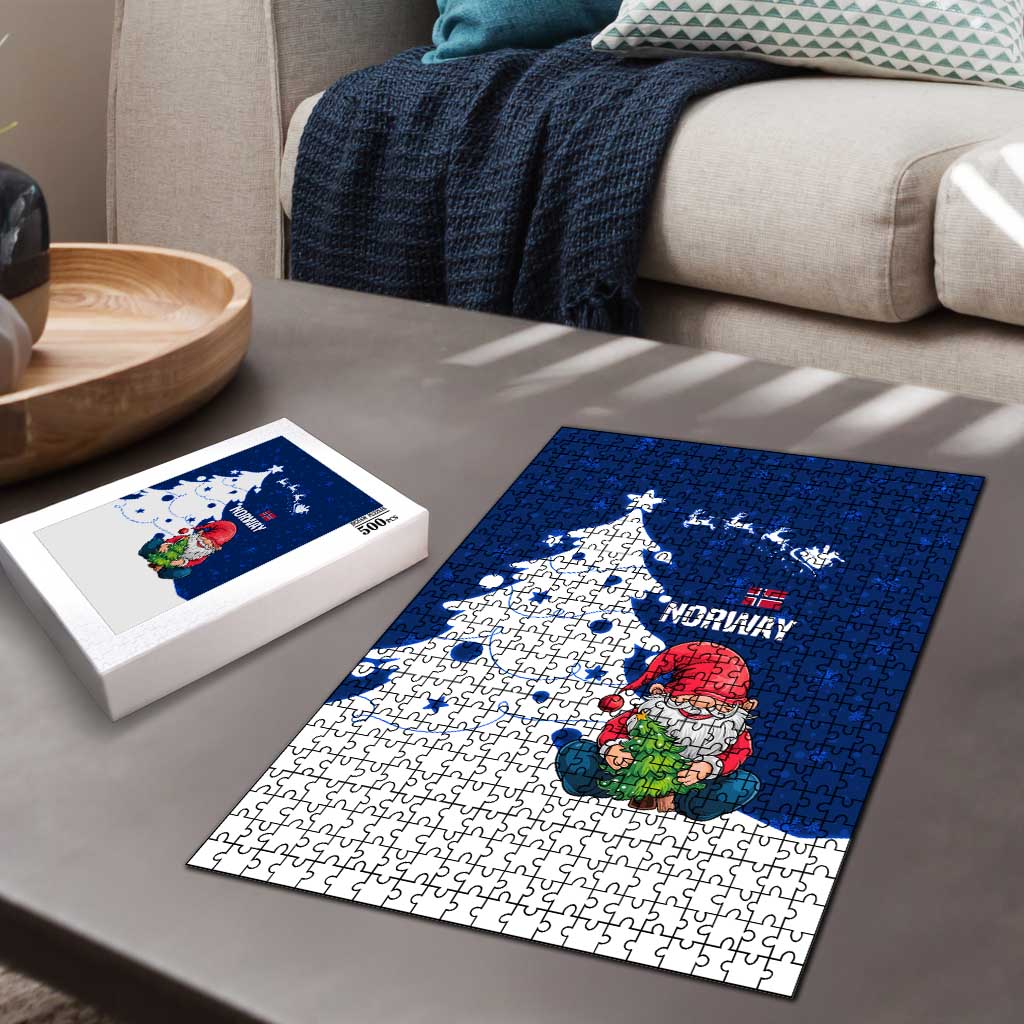 Norway Christmas Puzzle with Nordic Gnome Santa White Tree and Snowflake - Wonder Print Shop