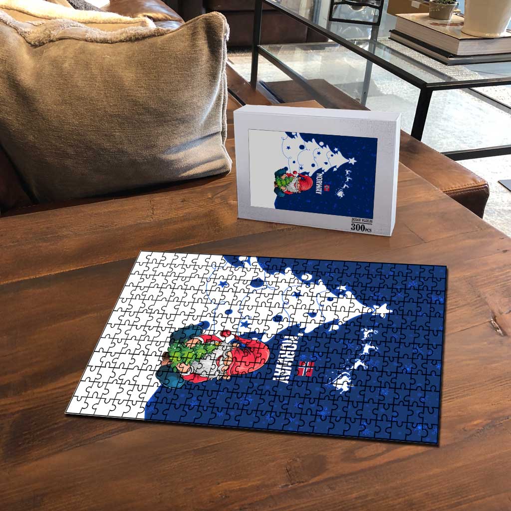 Norway Christmas Puzzle with Nordic Gnome Santa White Tree and Snowflake - Wonder Print Shop