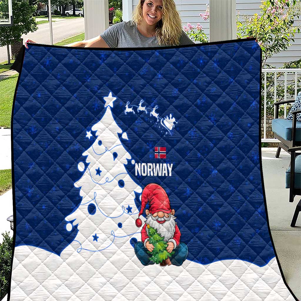 Norway Christmas Quilt with Nordic Gnome Santa White Tree and Snowflake - Wonder Print Shop