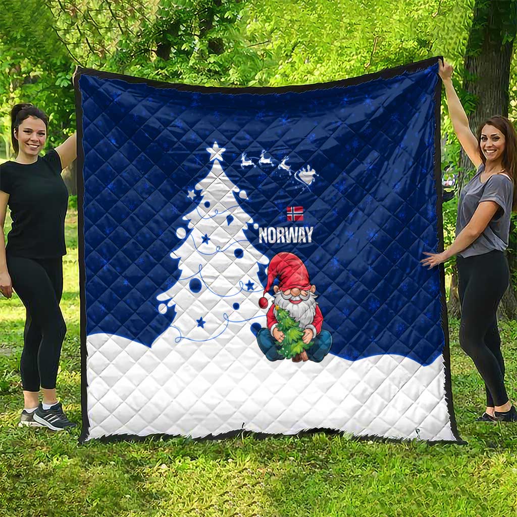 Norway Christmas Quilt with Nordic Gnome Santa White Tree and Snowflake - Wonder Print Shop
