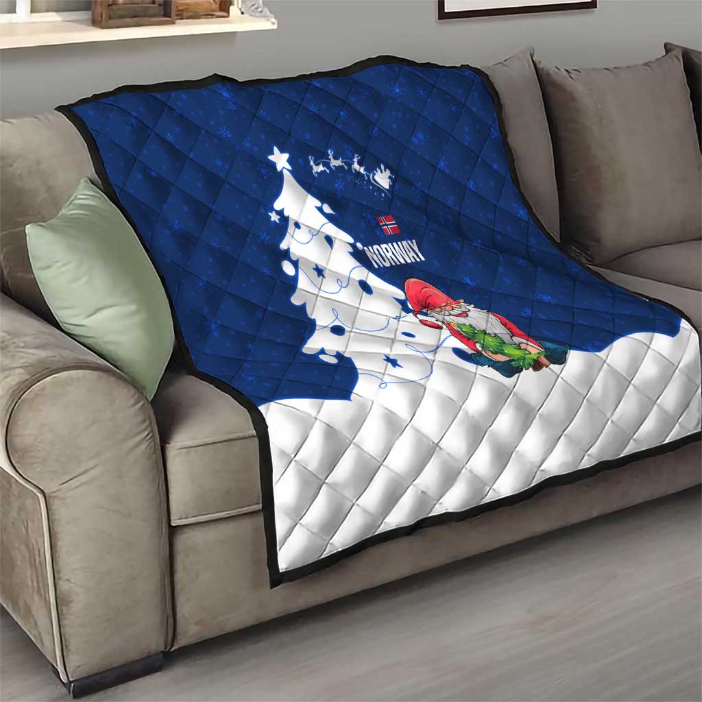 Norway Christmas Quilt with Nordic Gnome Santa White Tree and Snowflake - Wonder Print Shop