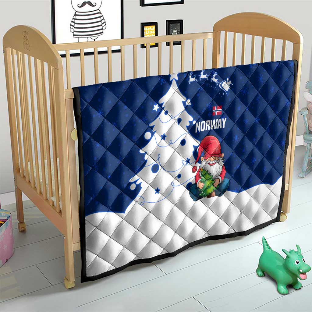 Norway Christmas Quilt with Nordic Gnome Santa White Tree and Snowflake - Wonder Print Shop