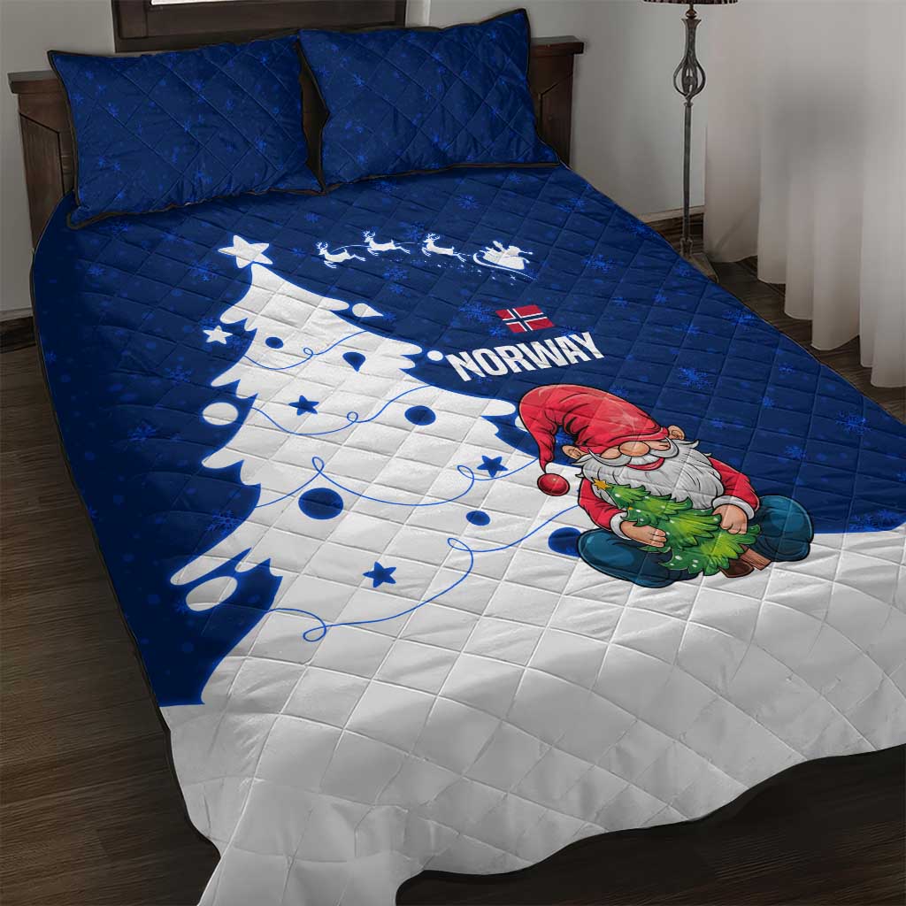 Norway Christmas Quilt Bed Set with Nordic Gnome Santa White Tree and Snowflake - Wonder Print Shop