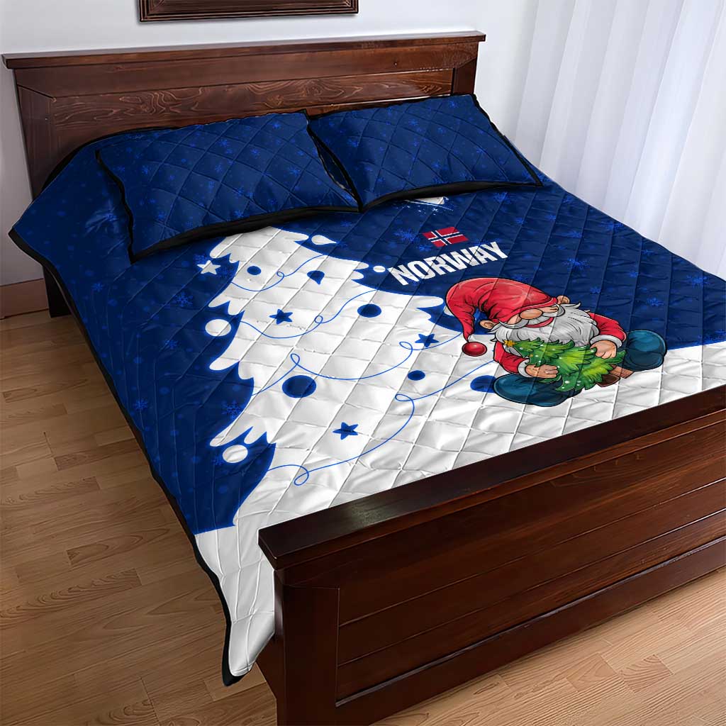 Norway Christmas Quilt Bed Set with Nordic Gnome Santa White Tree and Snowflake - Wonder Print Shop