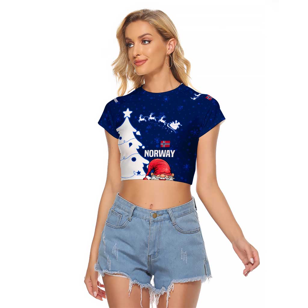 Norway Christmas Raglan Cropped T Shirt with Nordic Gnome Santa White Tree and Snowflake - Wonder Print Shop