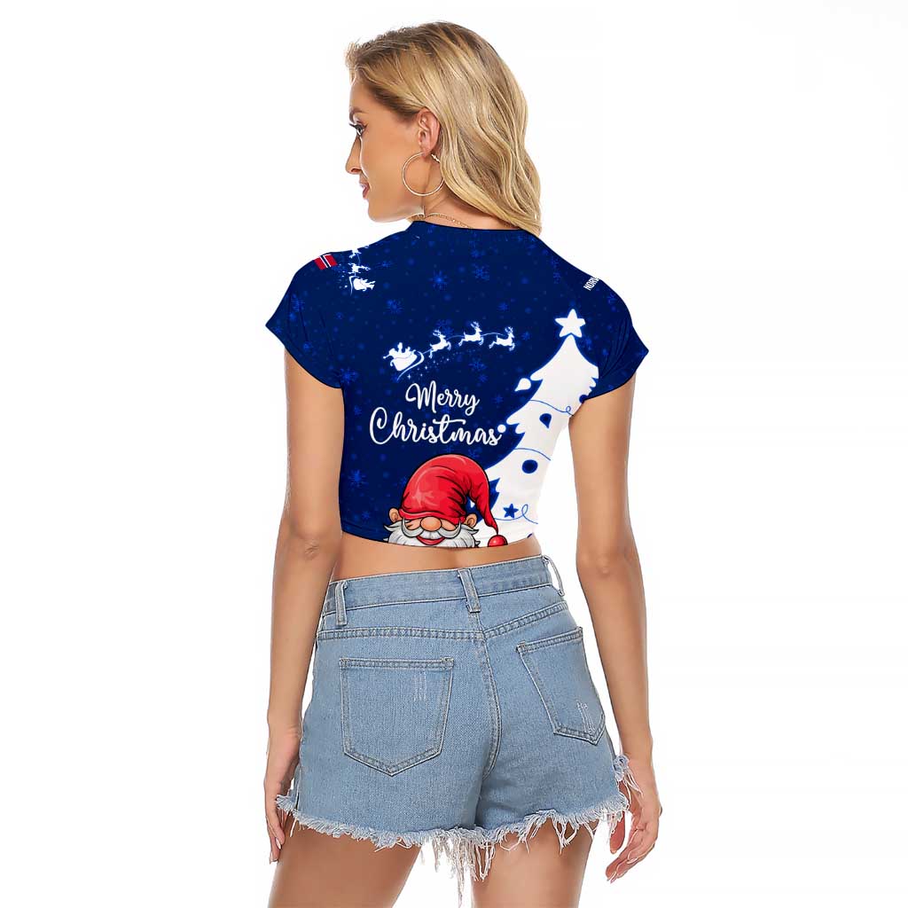 Norway Christmas Raglan Cropped T Shirt with Nordic Gnome Santa White Tree and Snowflake - Wonder Print Shop
