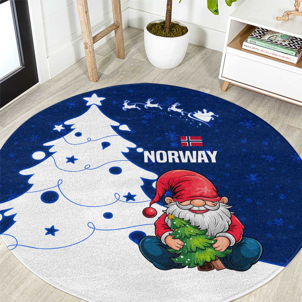 Norway Christmas Round Carpet with Nordic Gnome Santa White Tree and Snowflake - Wonder Print Shop