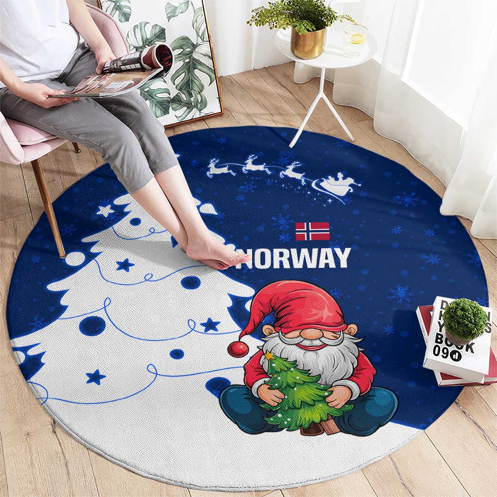 Norway Christmas Round Carpet with Nordic Gnome Santa White Tree and Snowflake - Wonder Print Shop