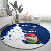 Norway Christmas Round Carpet with Nordic Gnome Santa White Tree and Snowflake - Wonder Print Shop