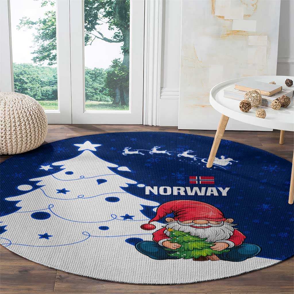 Norway Christmas Round Carpet with Nordic Gnome Santa White Tree and Snowflake - Wonder Print Shop