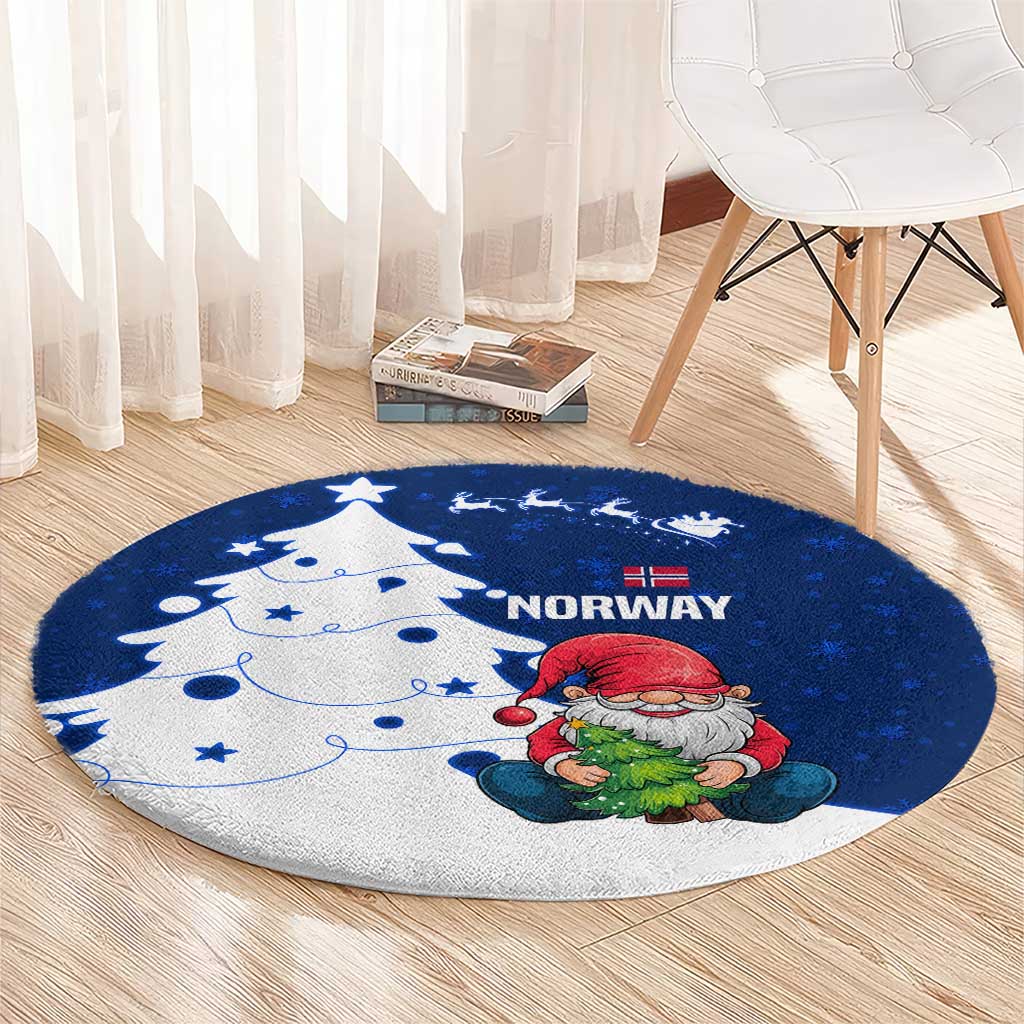 Norway Christmas Round Carpet with Nordic Gnome Santa White Tree and Snowflake - Wonder Print Shop