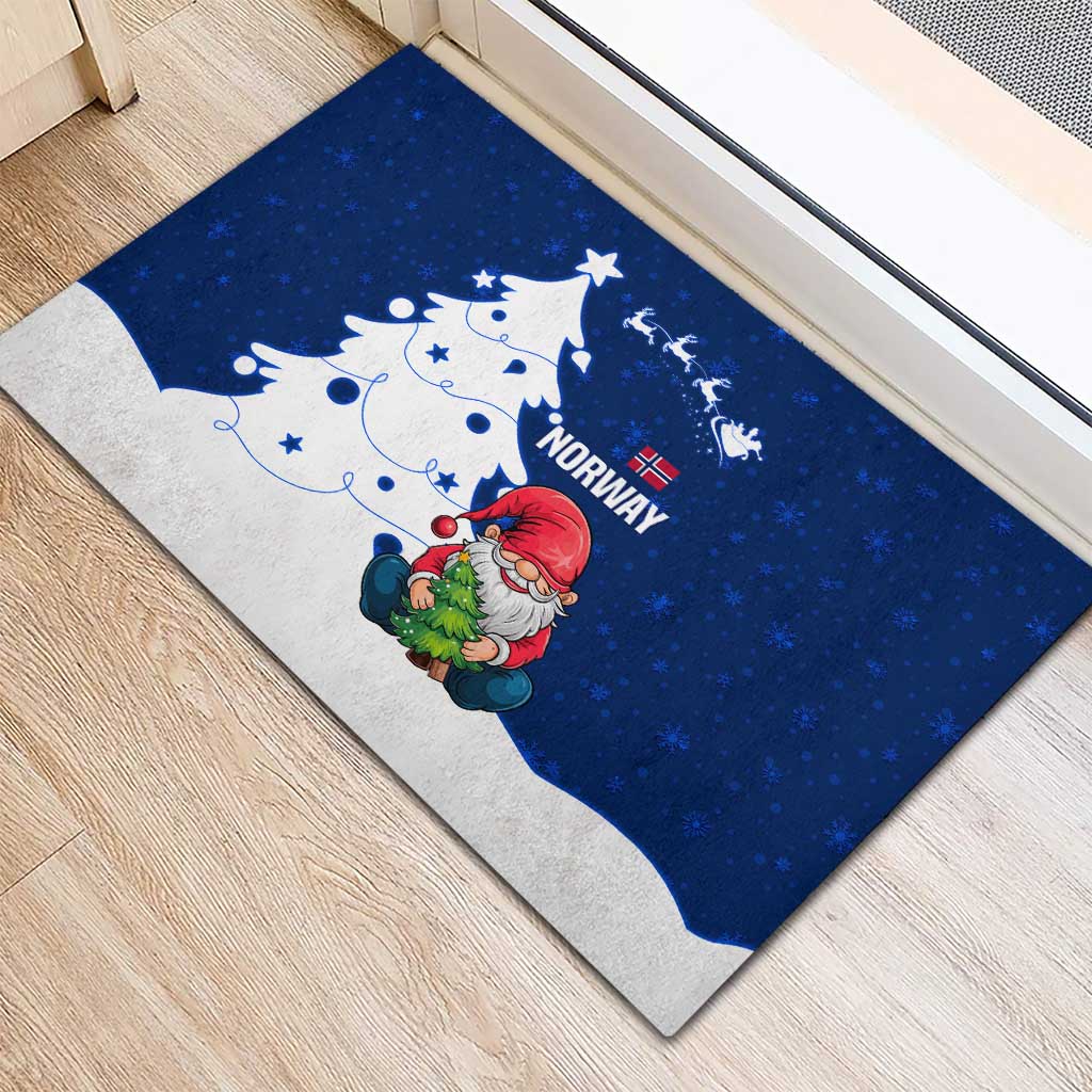 Norway Christmas Rubber Doormat with Nordic Gnome Santa White Tree and Snowflake - Wonder Print Shop